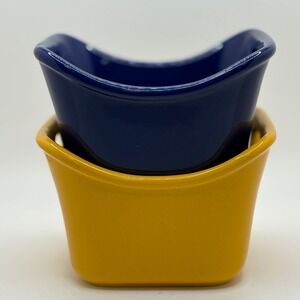 Rachael Ray Stoneware‎ Ramekins Set of 2 Navy Blue Yellow 10 oz
